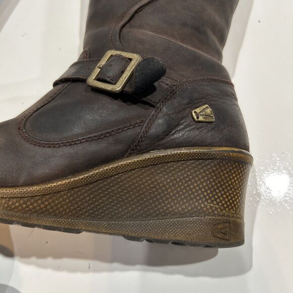 Keen of Scots Brown Nubuck Leather Wedge Riding Boots Buckle Zip Up Women's 8.5 - Picture 13 of 16